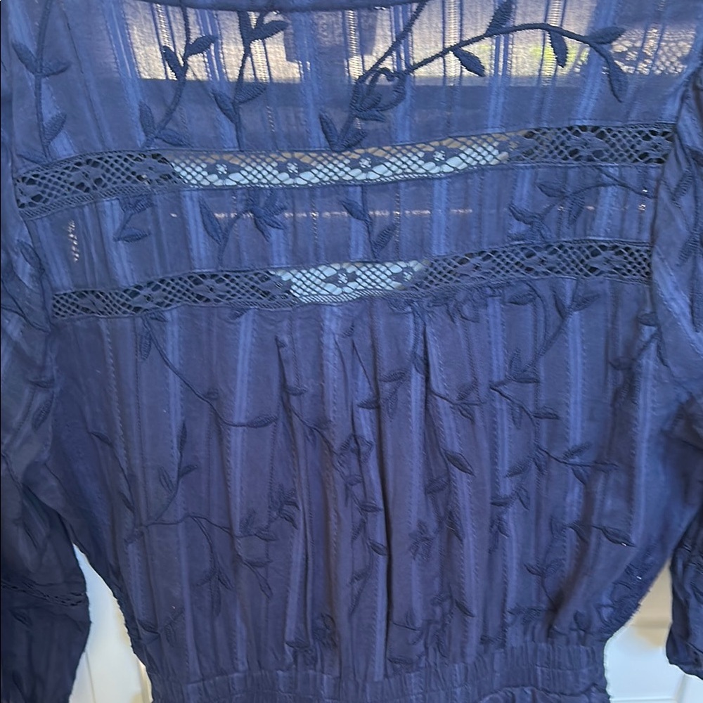 Allison NY Navy Blue Embroidered Ruffle Dress Size M NWOT - Picture 8 of 11
